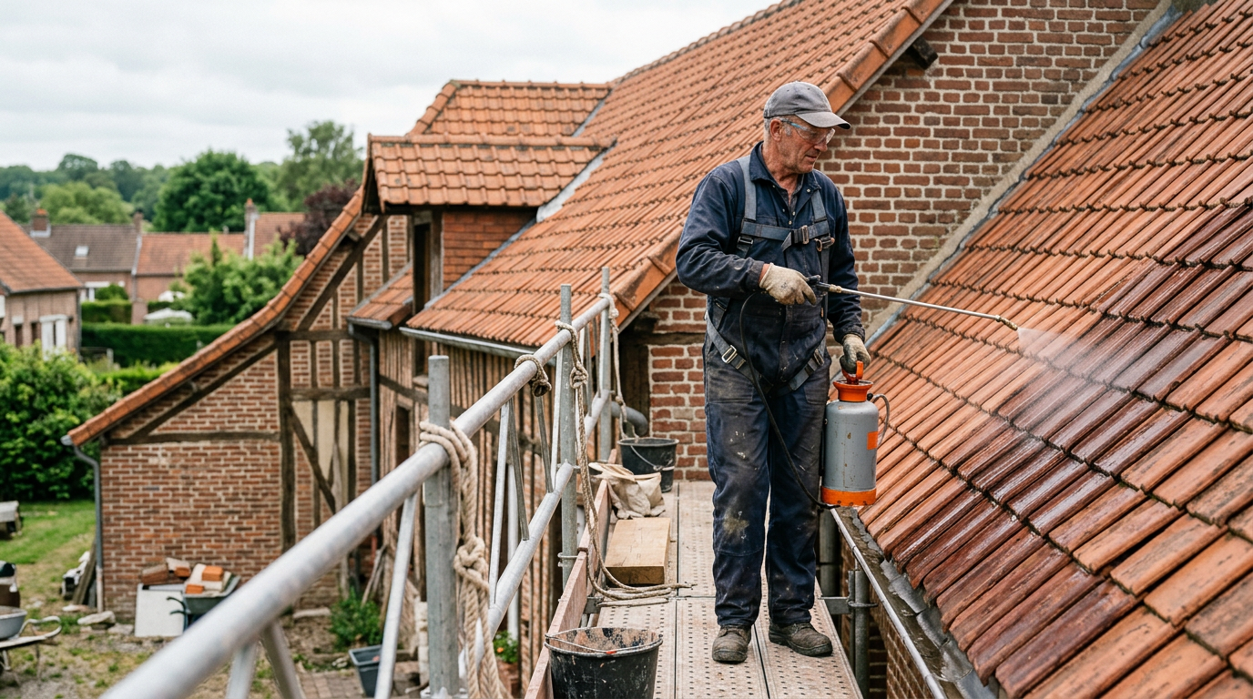 Application d'un traitement hydrofuge sur une toiture en tuiles